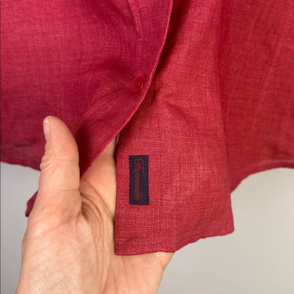 Faconnable !00% Linen Red Button Down Shirt Long Sleeve Collared Hong Kong XL - Picture 9 of 16